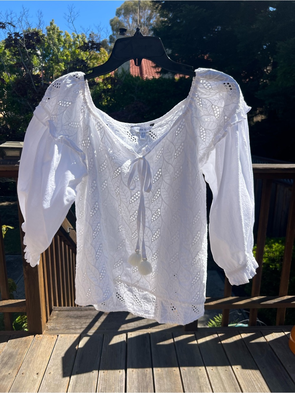 Boho White Lace Peasant Top with Tie Detail